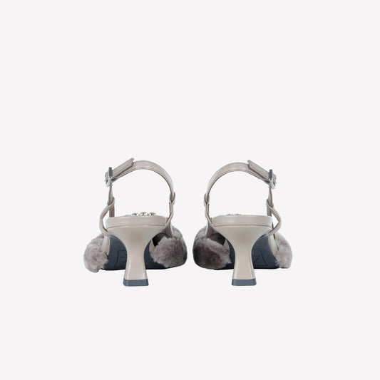 SLINGBACK IN VISONE NUTRIA CON FIBBIA QUADRA CON CRISTALLI STEFI - Grigio | Roberto Festa