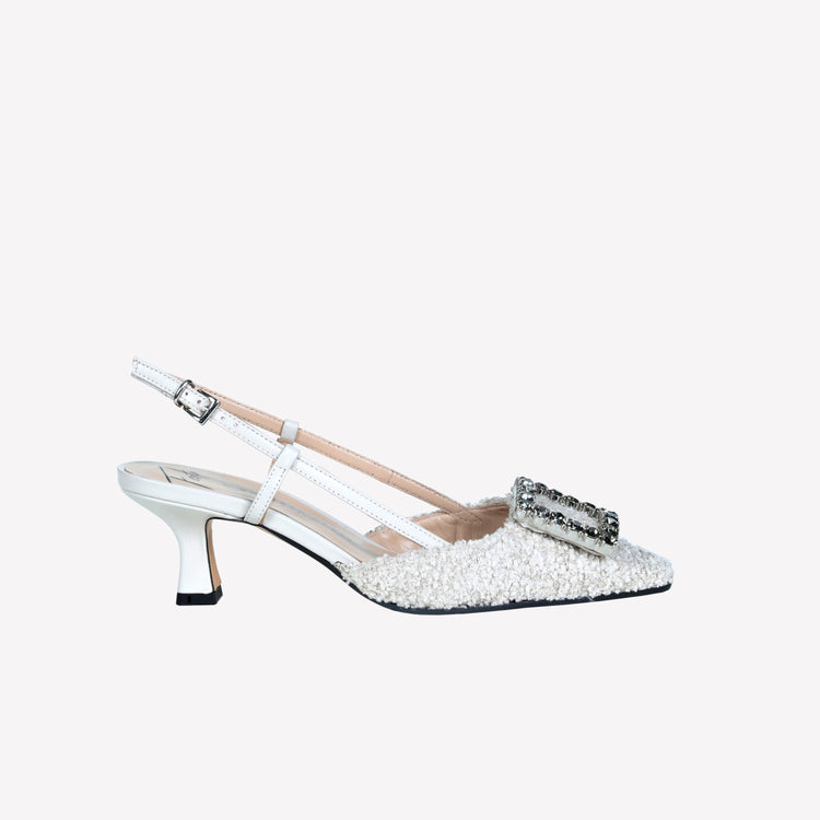 Roberto Festa slingback in boucle cream e accessorio strass stefy