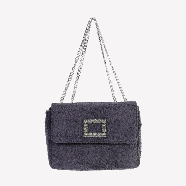 Roberto Festa BORSA A SPALLA IN BOUCLE NERO CON ACCESSORIO STRASS TROPEA LUX