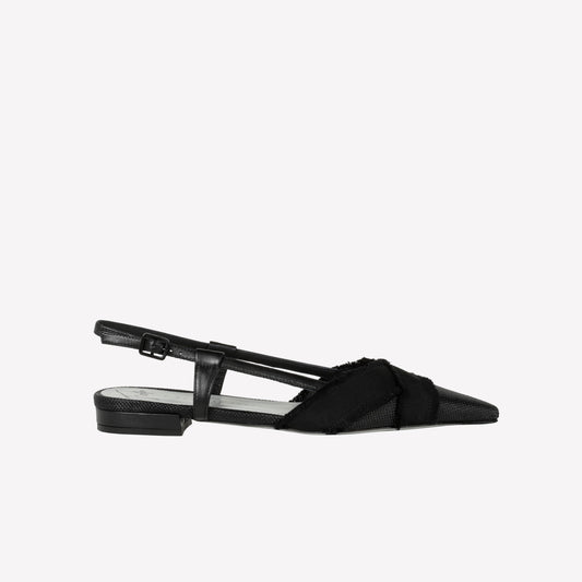 SLINGBACK IN RAFFIA E PELLE NERA CON DUE FASCE SULLO SCOLLO VERBENA - Nero | Roberto Festa